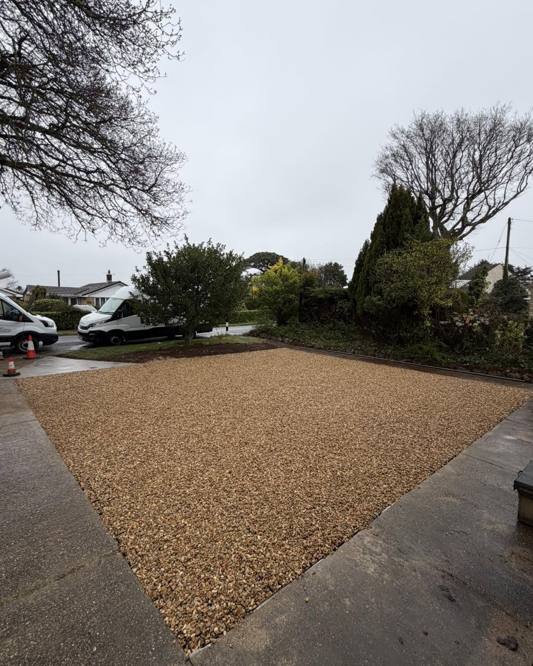 Before photo: original driveway prior to transformation by Kingswell & Cutler Construction, Isle of Wight